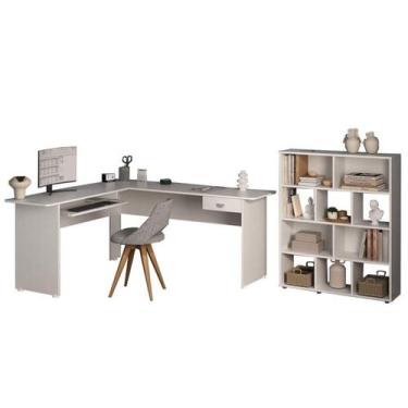 Imagem de Mesa Escrivaninha 1 Gaveta E Estante 10 Nichos Branco ARLY - Milani St