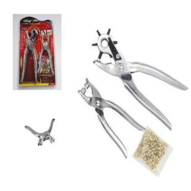Imagem de Kit alicate 2 em 1 furador vazador de couro com 100 ilhós ajuste profi