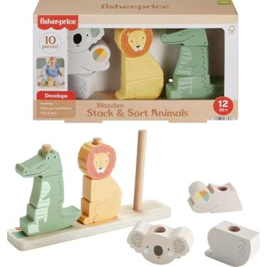 Imagem de Fisher-Price, Brinquedo de Madeira com 9 Formas de Animais para Empilhar e Classificar, Mattel