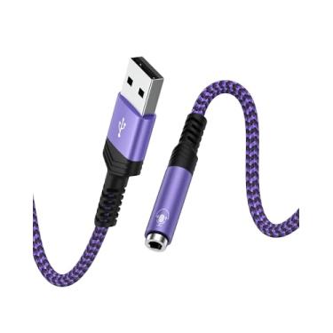 Imagem de Adaptador USB para conector de áudio de 3,5 mm, trançado USB-A macho para auxiliar fêmea fone de ouvido TRRS estéreo tipo um conversor de cabo de placa de som externo para fone de ouvido PS4 PS5