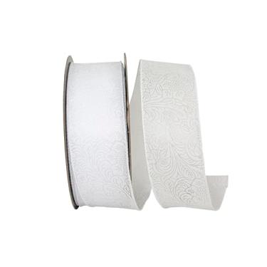 Imagem de Reliant Ribbon Fita de borda com fio em relevo com rolagem de folha, branca