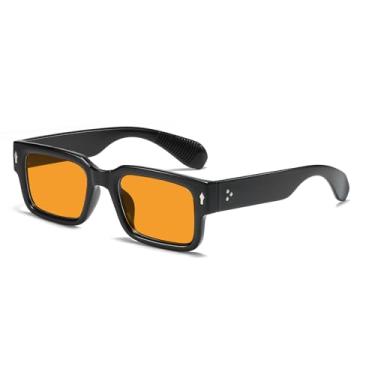 Imagem de SUNBSR Óculos de sol quadrados clássicos para mulheres, homens, modernos, armação grossa, retangular, óculos de sol pretos grossos, 2 preto/laranja, MM