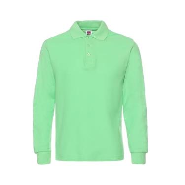 Imagem de Jueshanzj Camisa polo masculina de manga comprida e lapela, Verde claro, 3G