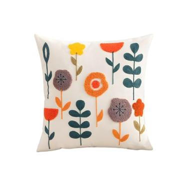 Imagem de TAOSON Pacote com 2, capas de almofada bordadas com padrão de flores e folhas, capas de almofada de lona de algodão, decoração de casa de fazenda de primavera, presente de dia dos namorados, capa de