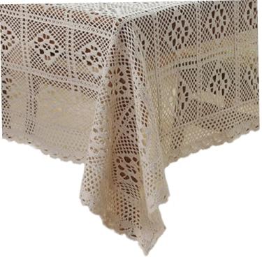 Imagem de Meyrwoy Toalha de mesa de crochê, 83 x 83 cm, estilo boêmio, toalha de mesa quadrada de renda quadrada, antirrugas, elegante para cozinha, sala de jantar, festa, feriado, festival