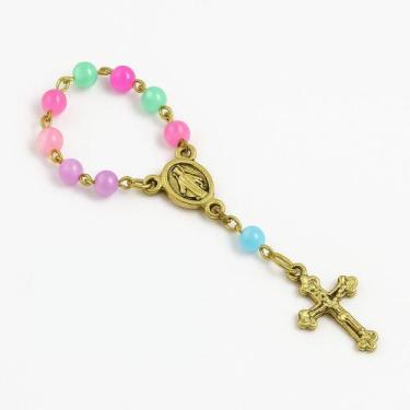 Imagem de Mini Terço 5mm Colorido Dourado Fé e Devoção Terço de Dedo