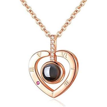 Imagem de Colar de Coração Eu te Amo 100 Idiomas presente (Dourado Rose)