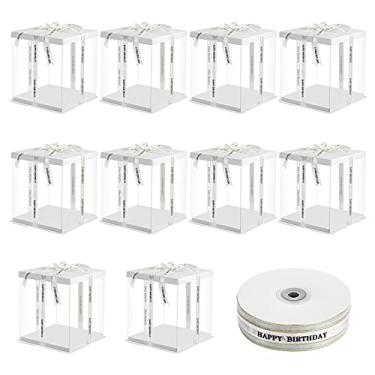 Imagem de 10 caixas transparentes para bolo, 17 x 19 x 20 cm, caixas de bolo transparentes de padaria, caixas de presente transparentes, caixa de doces de plástico com tampa e fita, expositor de bolo para festa