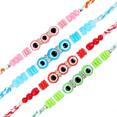 Imagem de Rakhi Bhaiya Bhabhi veera Rakhi conjunto com dora para irmão Bhabhi Rakhi Rakhi com pacote de presente pulseira de fios Dori Kalwa para festival tradicional indiano Raksha Bandhan, 8 Inches, Fios e