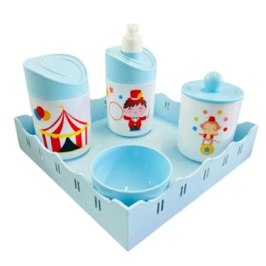 Imagem de Kit Higiene Baby Circo Menino c/bandeja em MDF (Quadrada azul/azul)