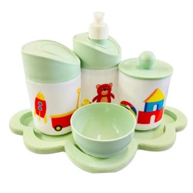Imagem de Kit Higiene Baby Brinquedos Menino e Menina c/bandeja em MDF (Nuvem verde/verde)