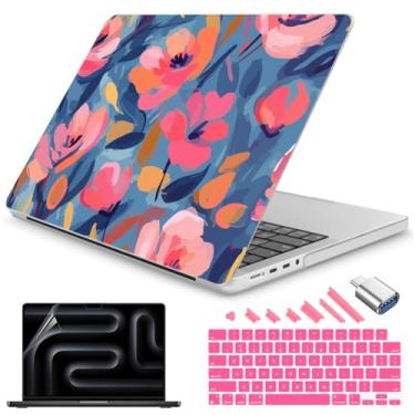 Imagem de Teryeefi Capa rígida de impressão 3D para MacBook Pro de 16 polegadas, M4 M3 M2 M1 Chip Pro Max 2025 2024-2021, serve para modelos A3403 A3186 A2991 A2780 A2485 com adaptador tipo C e teclado - flor