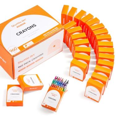 Imagem de Shuttle Art Conjunto de giz de cera a granel – 40 caixas de 24 cores sortidas, 960 gizes de cera duráveis e não tóxicos de qualidade de professor, material escolar a granel em giz de cera para