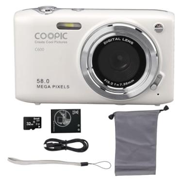 Imagem de COOPIC Câmera digital HD branca C600 com cartão SD de 32 GB, 58 MP, vídeo 4K, ideal para viagens, vlogging e fotografia criativa