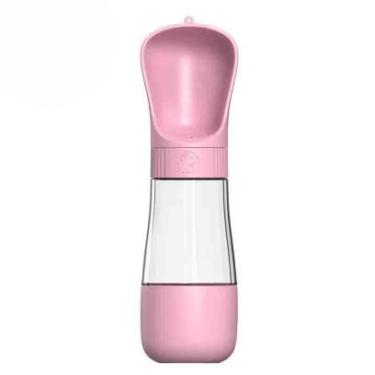 Imagem de Garrafa Térmica 2 em 1 490ml - Água Fresca por 8h para Cães/Gatos (Antivazamento, Filtro e Tampa-Copo) (Rosa)