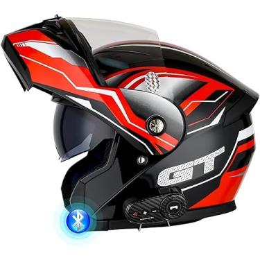 Imagem de Capacetes Flip Up Front Motorcycle Bluetooth Com Viseira Solar Dupla Microfone à Prova D'Água Headset Aprovado Pelo Dot Corrida Ti Colisão Capacete Ti Nevoeiro Respirável, H, XL(61~62cm)