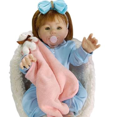 Imagem de Bebê Reborn Menina Artesanal Olhos Abertos Cabelo Implantado Fio A Fio Ruiva Corpo Em V...