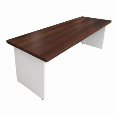 Imagem de Escrivaninha Mesa Madeira Teca 4cm Escritório Setup (Verniz Imbuia, 120x70cm, Preto)