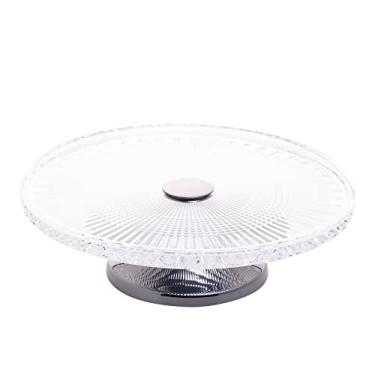 Imagem de PRATO P/BOLO CRISTAL C/PÉ AÇO QUEEN BLACK 32cm