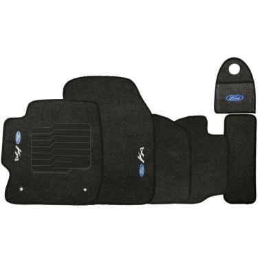 Imagem de Jogo Tapete Automotivo Carpete + Lixeira Ford Ka 2015 à 2019 Soft Logo Bordado Grafite 6 Peças