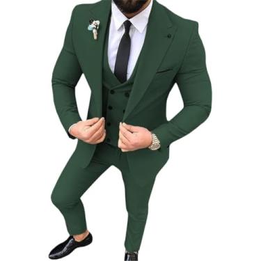 Imagem de Homens Blazer Calças Colete 3 Peças Ternos Slim Fit Casual Padrinhos Lapela Smoking De Negócios Para Formal, Green 01, M