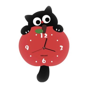 Imagem de KiBcsLic Relógio de parede de gato, ornamento de parede, relógio decorativo silencioso e anti-taque para quarto infantil, interno