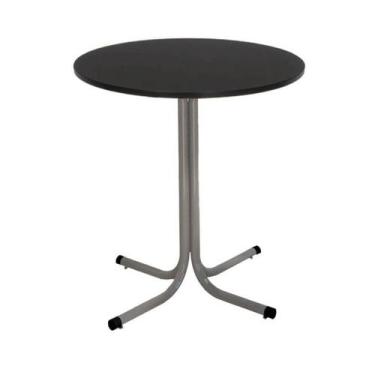 Imagem de Mesa de Jantar Redonda 80cm Cinza Tampo Madeira Preto - Lamar Design