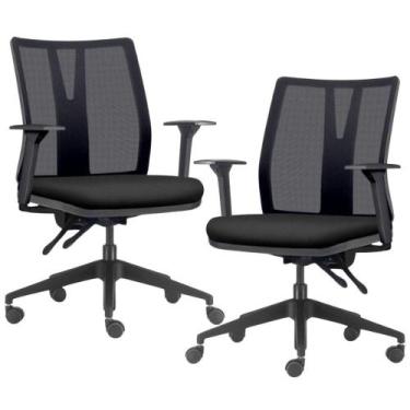 Imagem de Kit 2 Cadeiras de Escritório Giratória Diretor Flow F02 Base Preta Cre