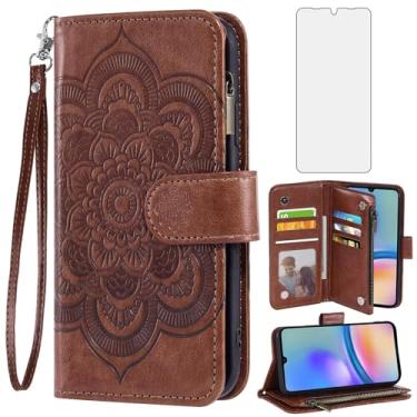 Imagem de Asuwish Capa de telefone para Samsung Galaxy A05s/A05 capa carteira com protetor de tela de vidro temperado e flor de couro flip suporte para cartão de crédito suporte acessórios de celular TPU Ao5s