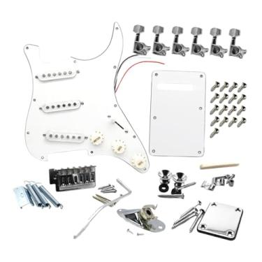 Imagem de MERIGLARE Kits de guitarra elétrica faça você mesmo com 11 furos, placa de proteção multifuncional com placa traseira retrô e entrada de guitarra para, White C