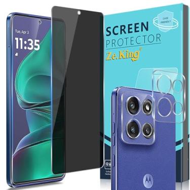Imagem de Zeking [Pacote com 2 + 2 para Motorola Edge 60 Stylus/Moto G Stylus 5G (2025) Protetor de tela de vidro temperado de privacidade e protetor de lente de câmera, antiespião [antiarranhões] HD clareza 9H