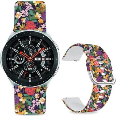 Imagem de Sjiangqiao Pulseiras estampadas com padrão compatível com Samsung Galaxy Watch de 46 mm/Watch 3 de 45 mm/Gear S3 Frontier/Classic/Pebble Time/V de 22 mm para homens e mulheres (flores roxas e
