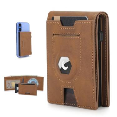 Imagem de BAIGIO Carteira masculina AirTag, 2 em 1, destacável MagSafe, porta-cartões magnéticos, com bloqueio de RFID, para 10 cartões e dinheiro com janela para identidade, presente masculino, Marrom