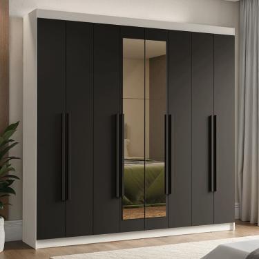 Imagem de Guarda-Roupa Casal 8 Portas Batentes com Espelho Branco/Preto/Preto Venus Madesa