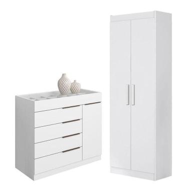 Imagem de Cômoda Sapateira Sevilha 2004147 E Armário Multiuso 2000191 Branco Brilho - Aramóveis