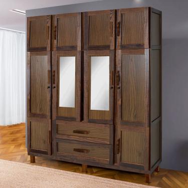 Imagem de Guarda-Roupa Estocolmo Madeira Maciça 10 Portas 2 Gavetas 5 Prateleiras com Espelho Imbuia Naturall - Pnr Móveis