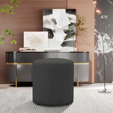 Imagem de Puff Gentil Viena Redondo Linho Veludo Moderno Luxo