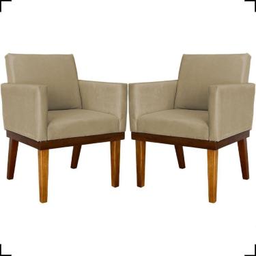 Imagem de Kit 2 Poltronas Decorativa Para Sala Recepção Consultório Escritório Base Em Madeira Di...