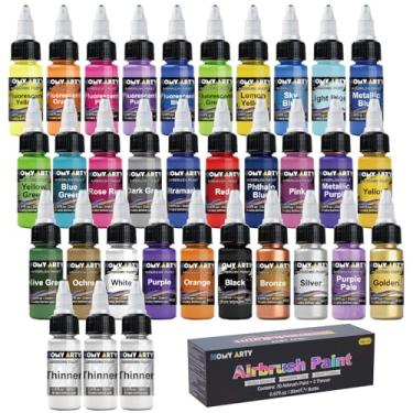 Imagem de HOMY ARTY Tinta para aerógrafo - 30 cores com 3 mais finas, conjunto de tinta para aero...