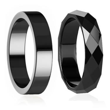 Imagem de Anel de hematita para mulheres e homens, anel magnético genuíno de pedras pretas para ansiedade, equilíbrio raiz, chacra, absorção de energia negativa, 2 unidades, tamanho 6-13, pedra preciosa, Pirita