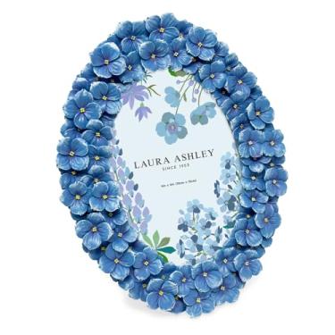 Imagem de Laura Ashley Moldura oval de resina texturizada de flor de hortênsia azul 10 x 15 cm, com cavalete e gancho, expositor de mesa e parede, decoração de casa, arte, galeria de fotos (10 x 15 cm, azul)