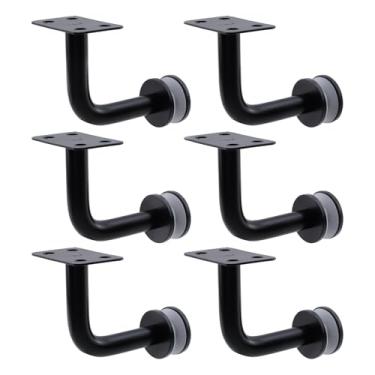 Imagem de KUMGROT Suporte de escada de corrimão, suporte de parede resistente, curvado para corrimão de montagem de vidro grosso de 6 a 16 mm, 3 cm, preto, 201, aço inoxidável, conjunto de 6 peças