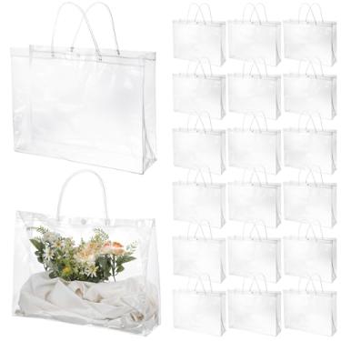 Imagem de Tobeelec Pacote com 20 sacos de presente transparentes grandes com alça, 30 x 9 x 29 cm, sacolas de plástico, sacolas de presente, sacolas de compras para pequenas empresas, lembrancinhas de festa de