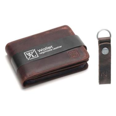 Imagem de Carteira Masculina Couro Legítimo Porta Cartão + Chaveiro - Iza Tonell