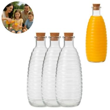 Imagem de 3 Garrafas de Vidro Colmeia Com Tampa Rolha P/ Bebidas 630ml - Lyor