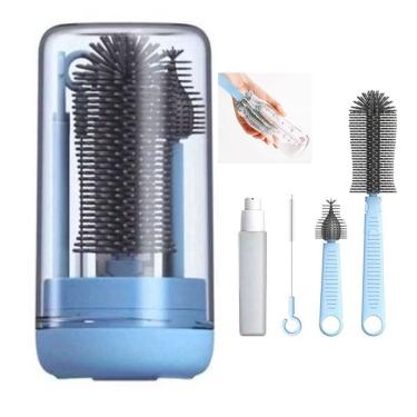 Imagem de Kit Escova de Limpeza 4 em 1 Mamadeira Copo Garrafa Bebe Criança Bolsa Mala Higiene Passeio Viagem Limpeza