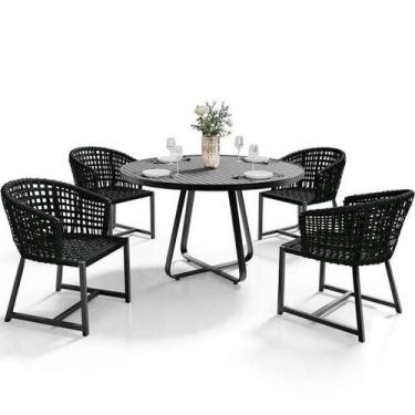 Imagem de Conjunto de Mesa Ripada 1,00m Moderno com 4 Poltronas Corda Náutica - 