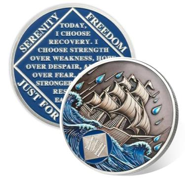 Imagem de Braving The Storm 17 Year Sober Coin, Nautical NA Coin, Addiction Recovery Seventeen Year Sober Chip, Celebrating Recovery Anniversary Token, Narcóticos Anônimos Sobriedade Presentes para Homens e