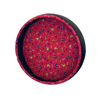 Imagem de Cama para Cachorro em Pneu Reciclado, Almofada com Estampa de Patinhas Vermelha, Tamanho Grande