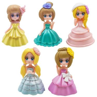 Imagem de Pinenjoy 5Pcs Mini Princess Figurines Miniature Little Girls Action Figures Plastic Cake Toppers for DIY Dollhouse Anniversary Wedding Party Home Office Desktop Decorations